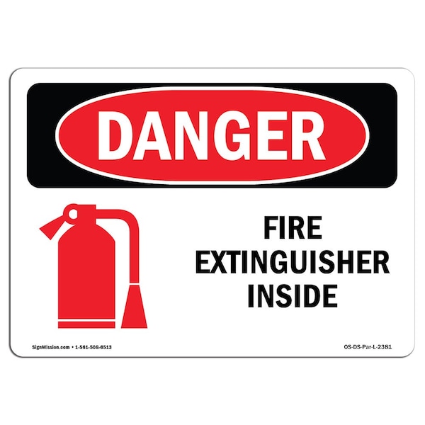 Safety Sign, OSHA Danger, 18" Height, Aluminum, Fire Extinguisher Inside, Landscape